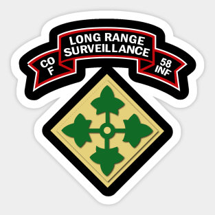 F Co 58th Infantry (Ranger) Scroll - LRRP w 4th ID Sticker